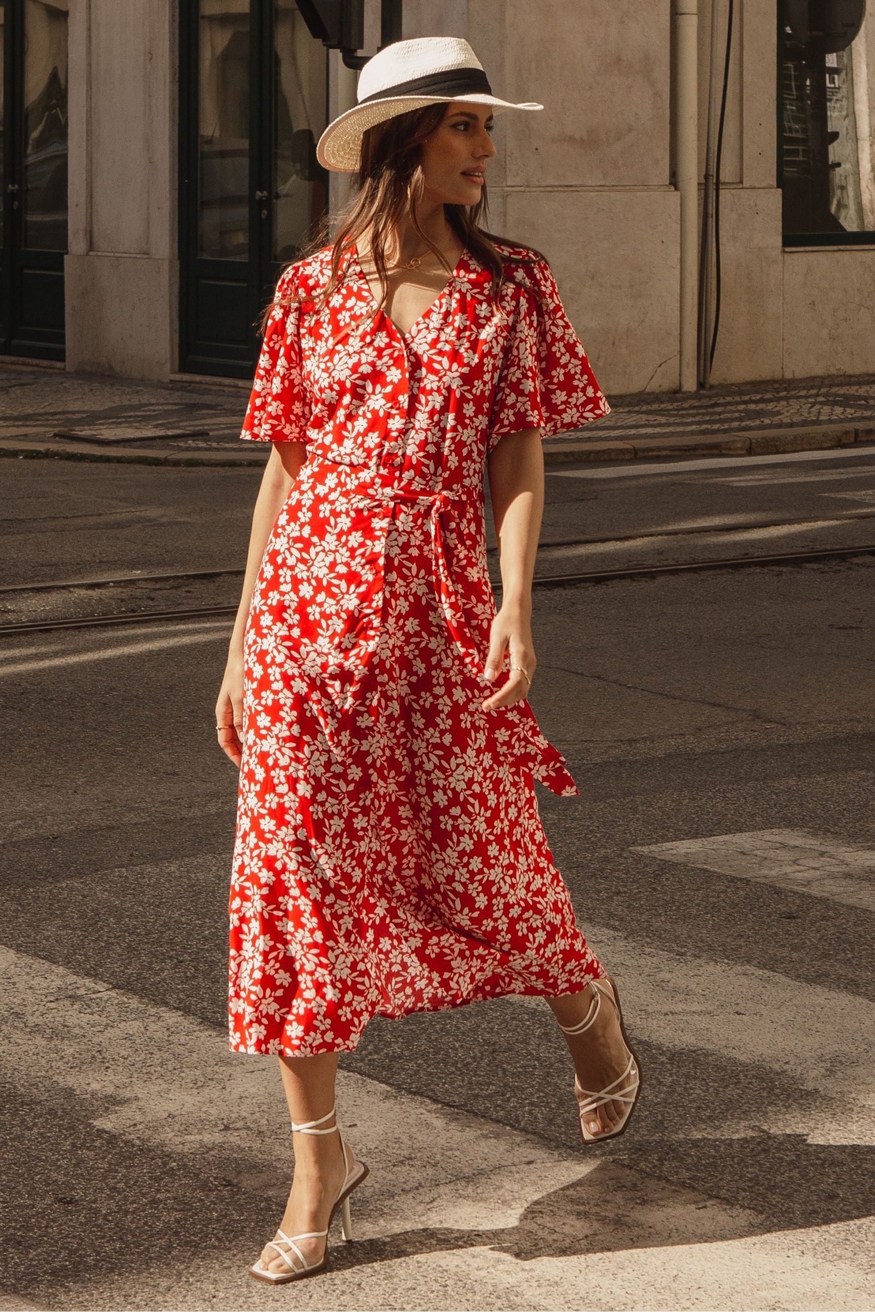 Red button down midi dress 2025