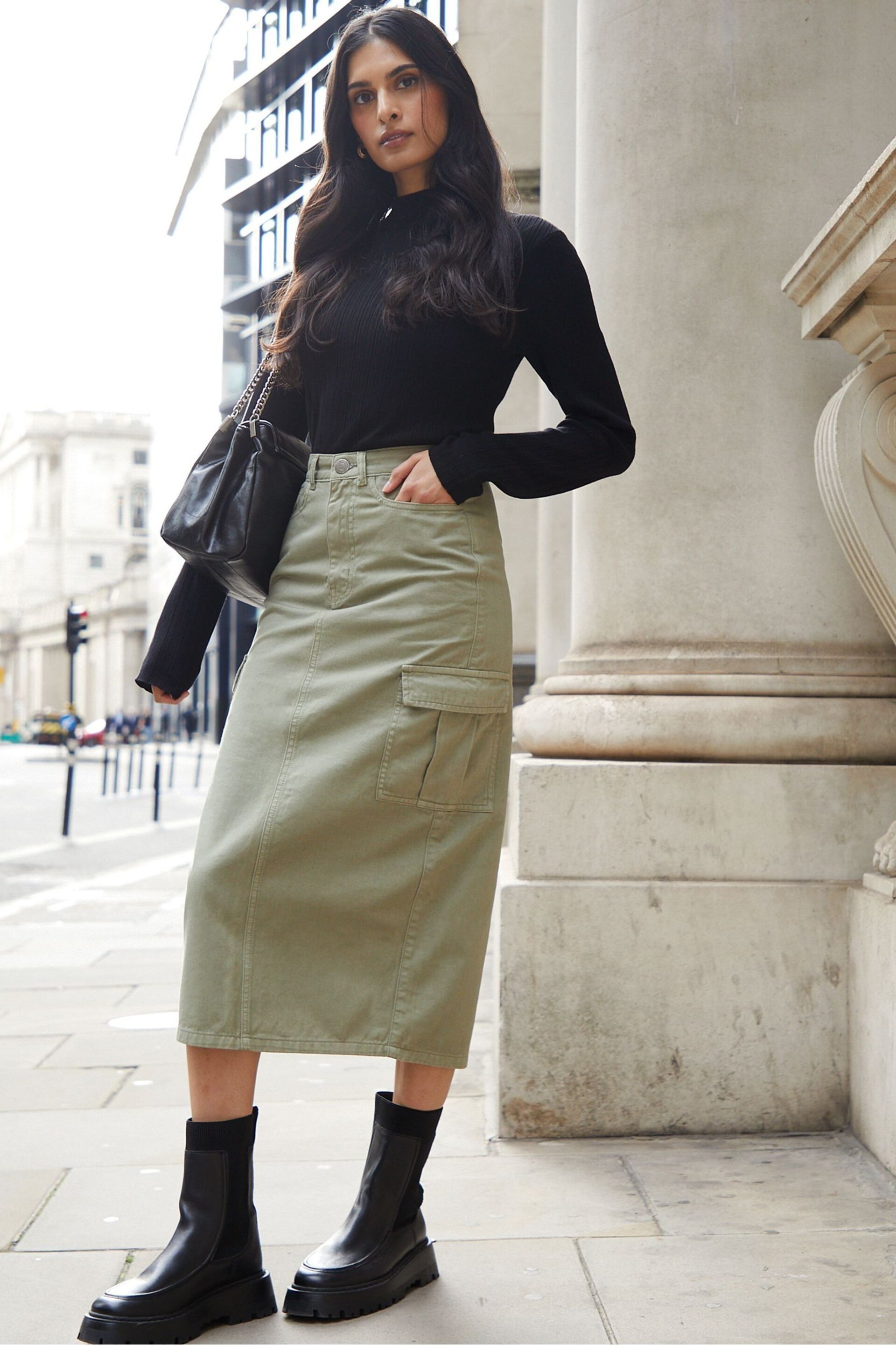 Threadbare Green Maxi Cargo Skirt - Image 1 of 5