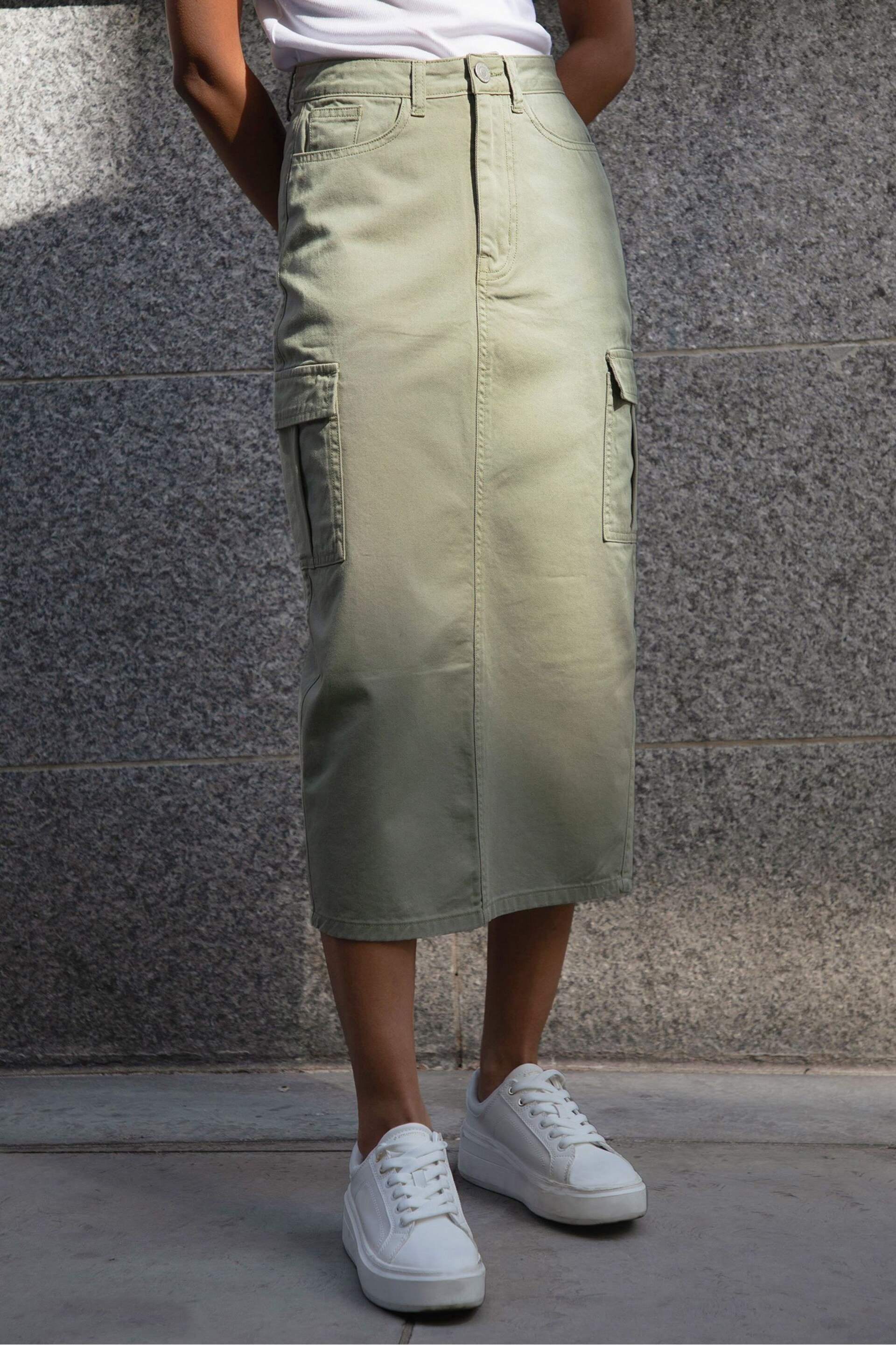 Threadbare Green Maxi Cargo Skirt - Image 2 of 5