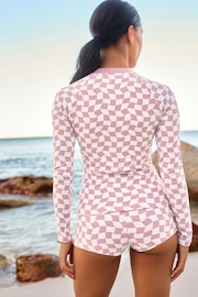 Pink/White Contrast Checkerboard Long Sleeve Rash Vest - Image 2 of 4