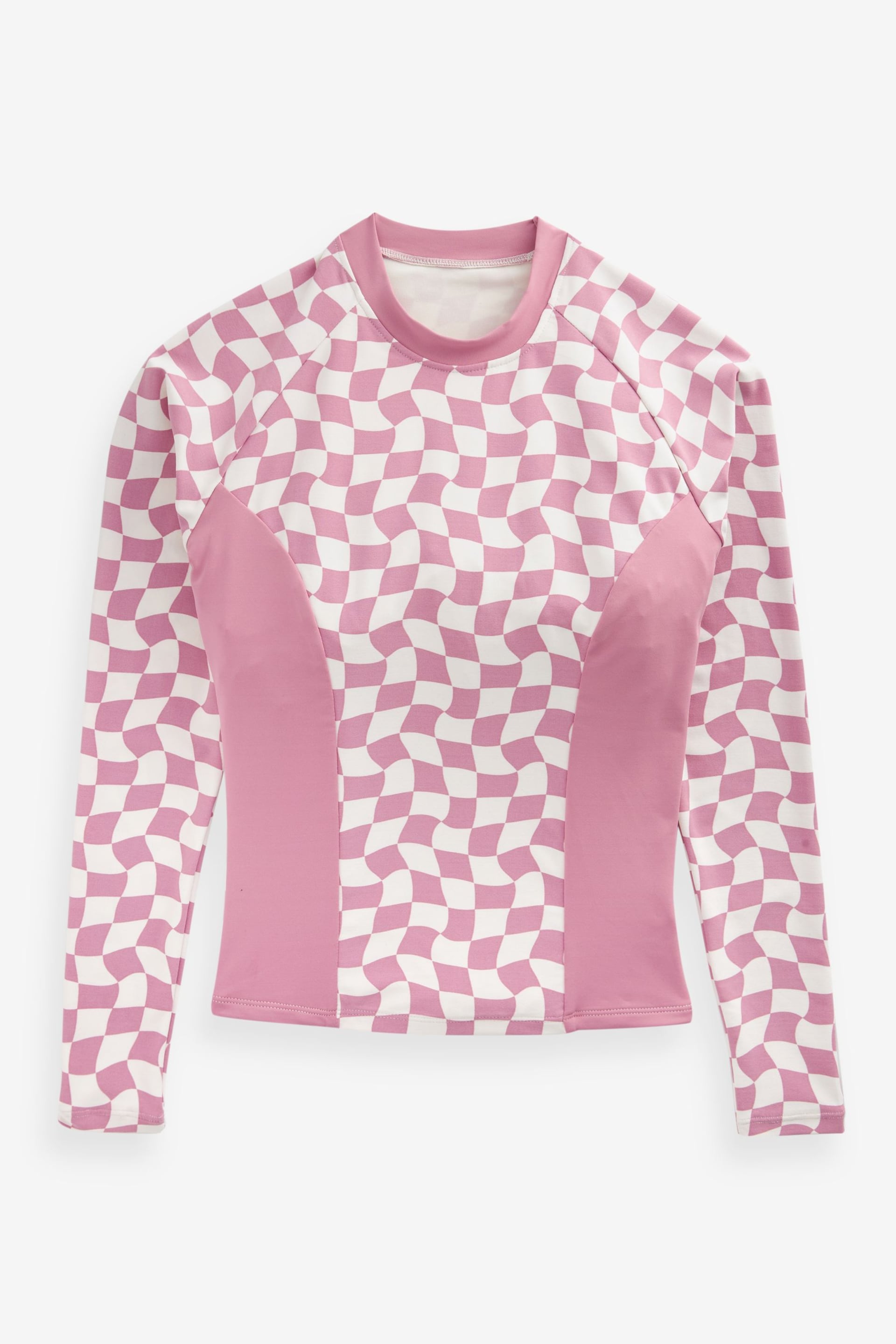 Pink/White Contrast Checkerboard Long Sleeve Rash Vest - Image 4 of 4