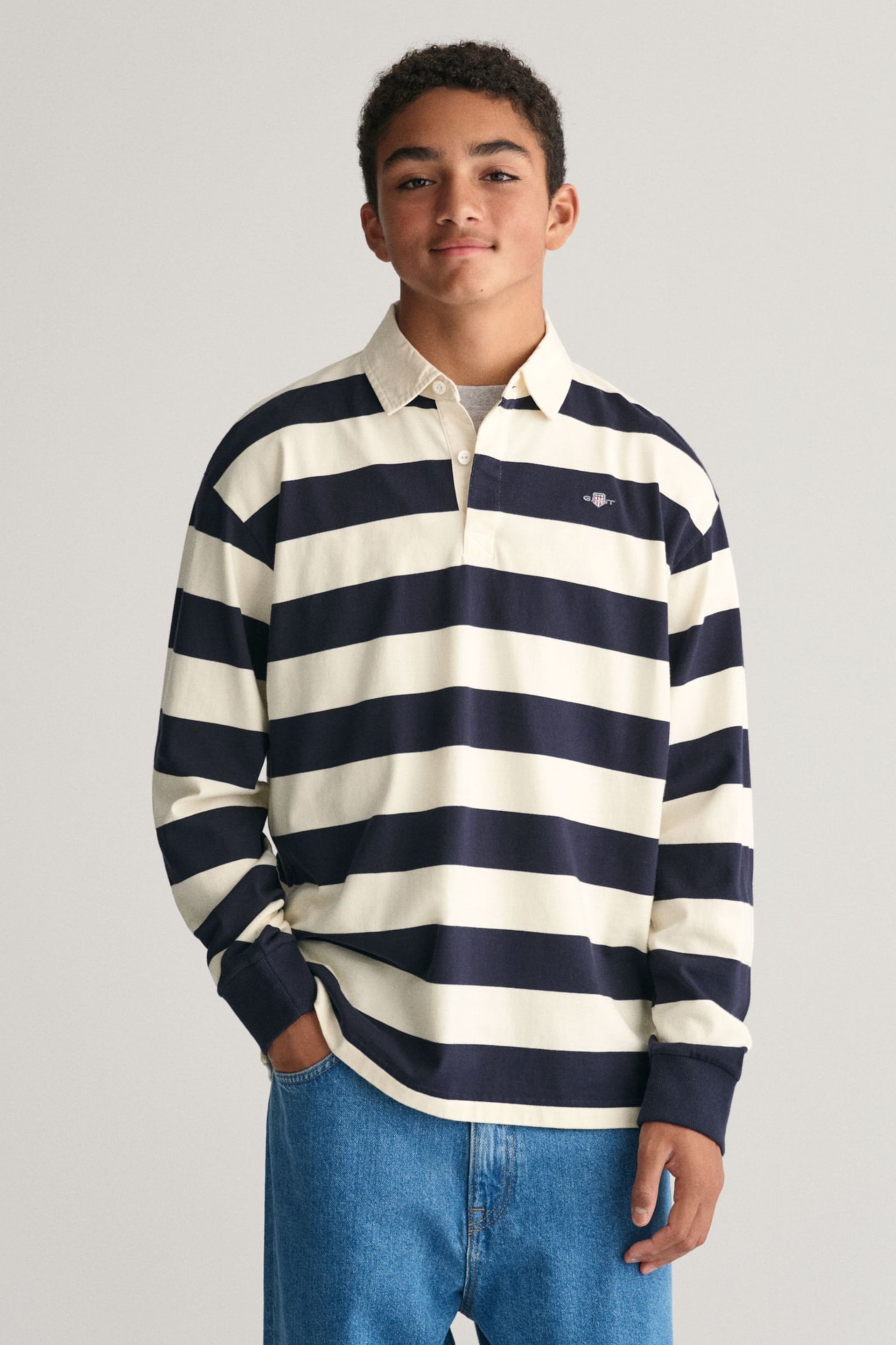 GANT Teens Blue Shield Striped Rugger T-Shirt - Image 1 of 5
