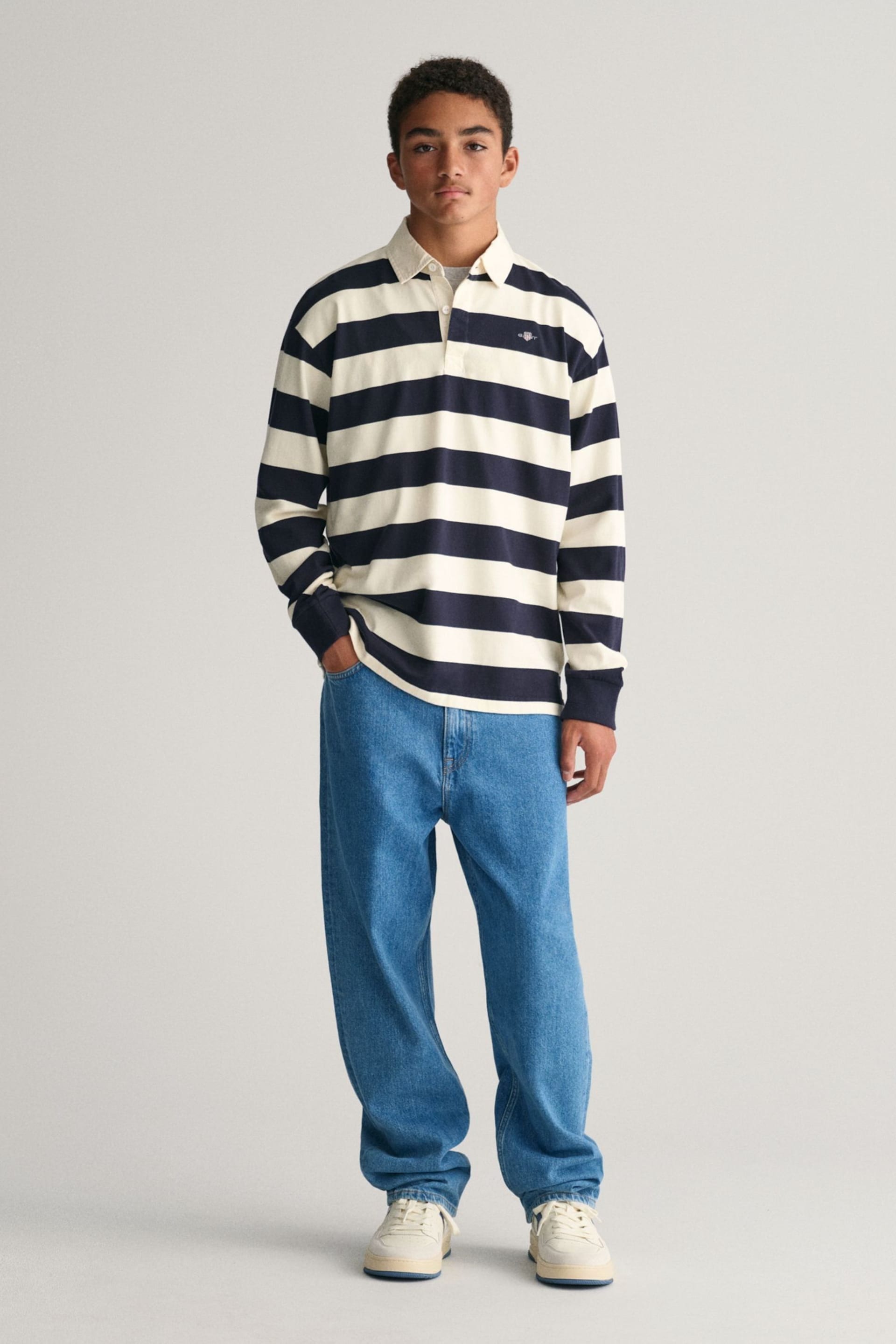 GANT Blue Teens Shield Striped Rugger T-Shirt - Image 3 of 5