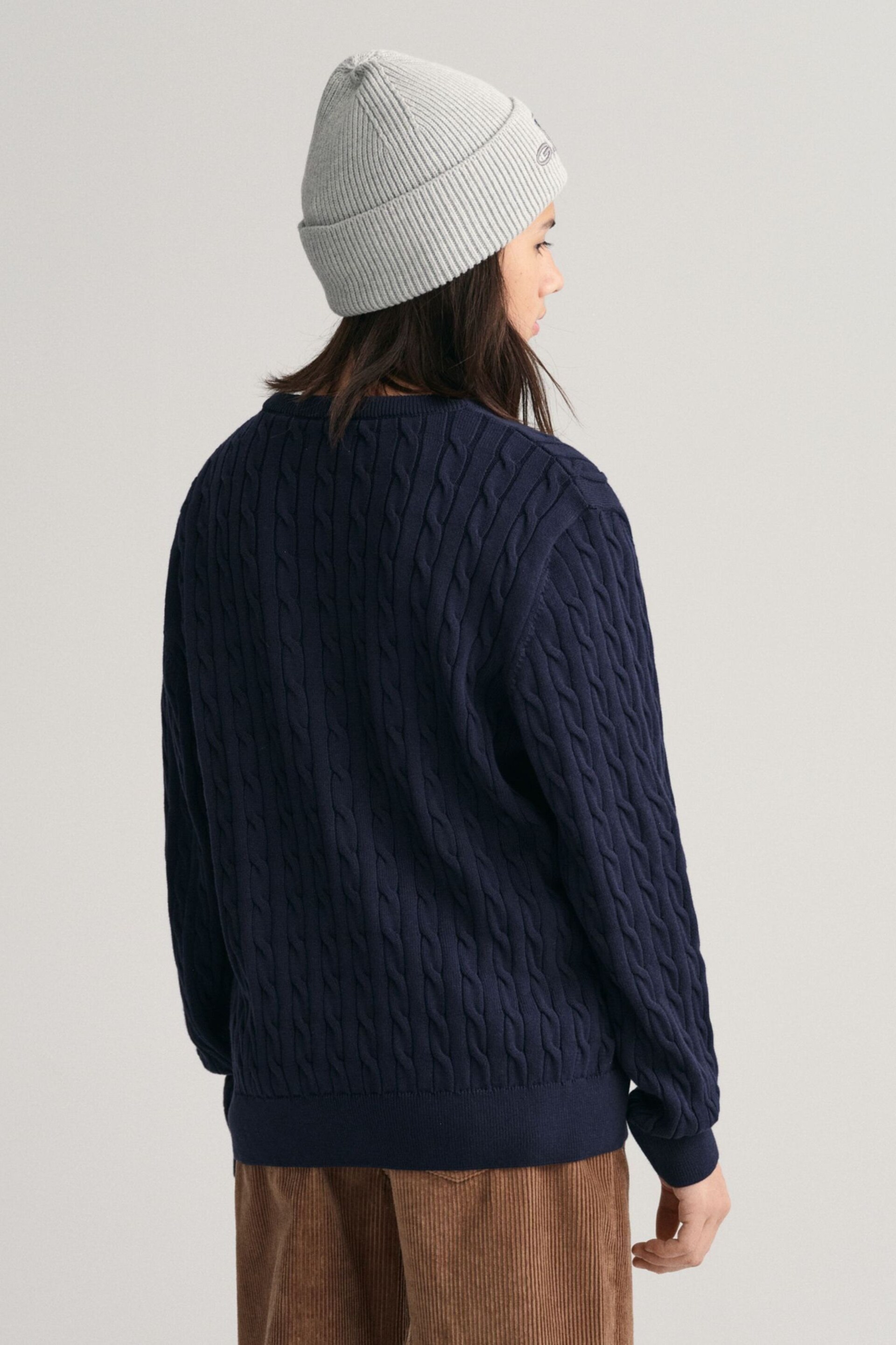 GANT Blue Teens Shield Cotton Cable Knit Crew Neck Sweater - Image 2 of 5