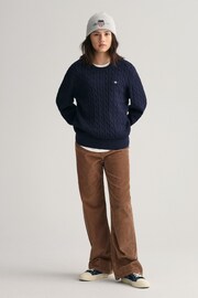 GANT Blue Teens Shield Cotton Cable Knit Crew Neck Sweater - Image 3 of 5