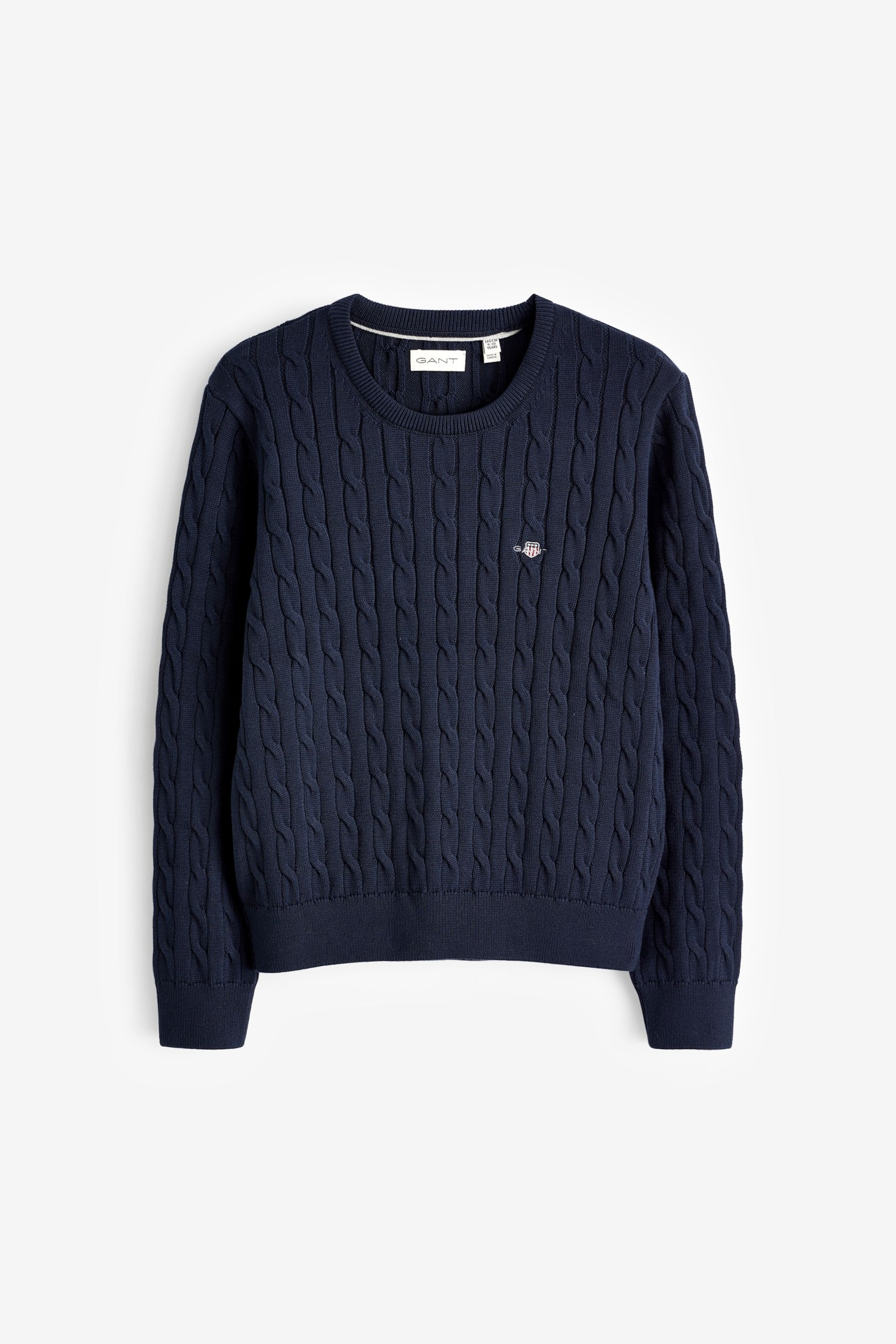 GANT Blue Teens Shield Cotton Cable Knit Crew Neck Sweater - Image 5 of 5