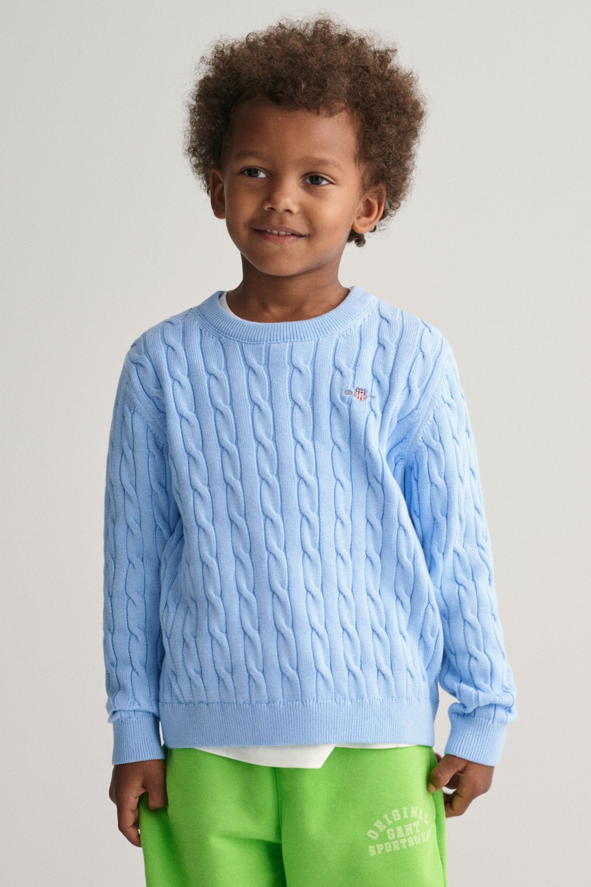 GANT Kids Shield Cotton Cable Knit Crew Neck Sweater - Image 1 of 6