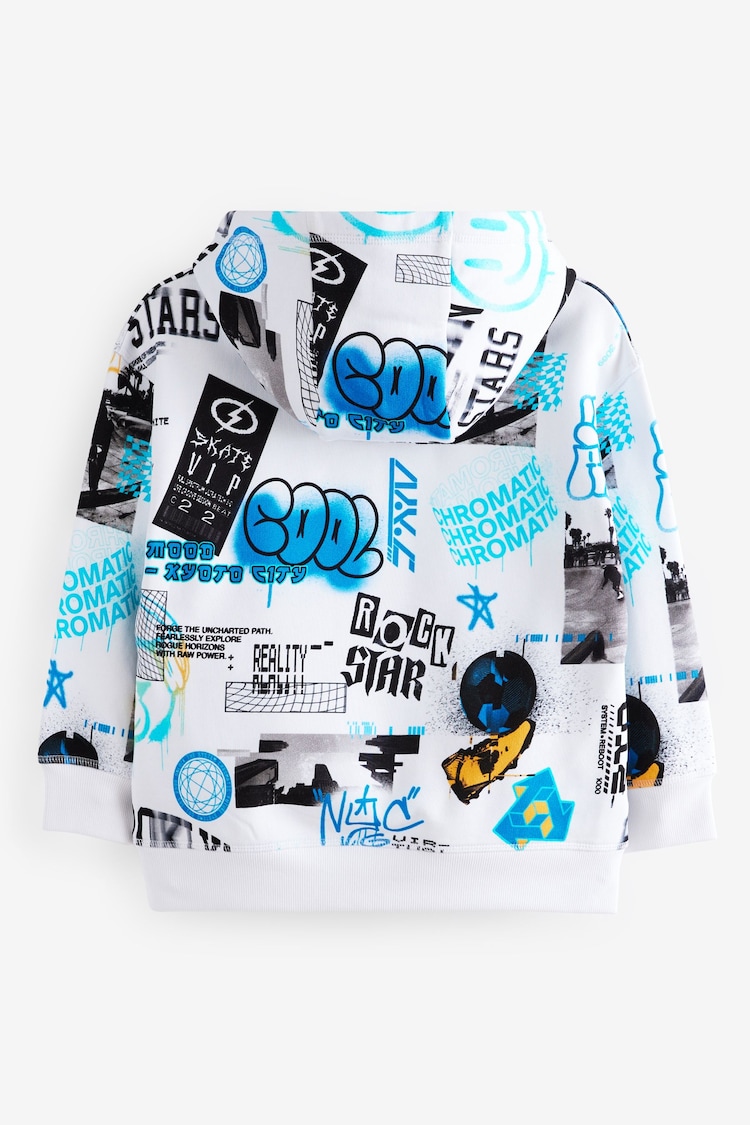 White/Blue All Over Graffiti Print Graphic Hoodie (3-16yrs) - Image 2 of 4