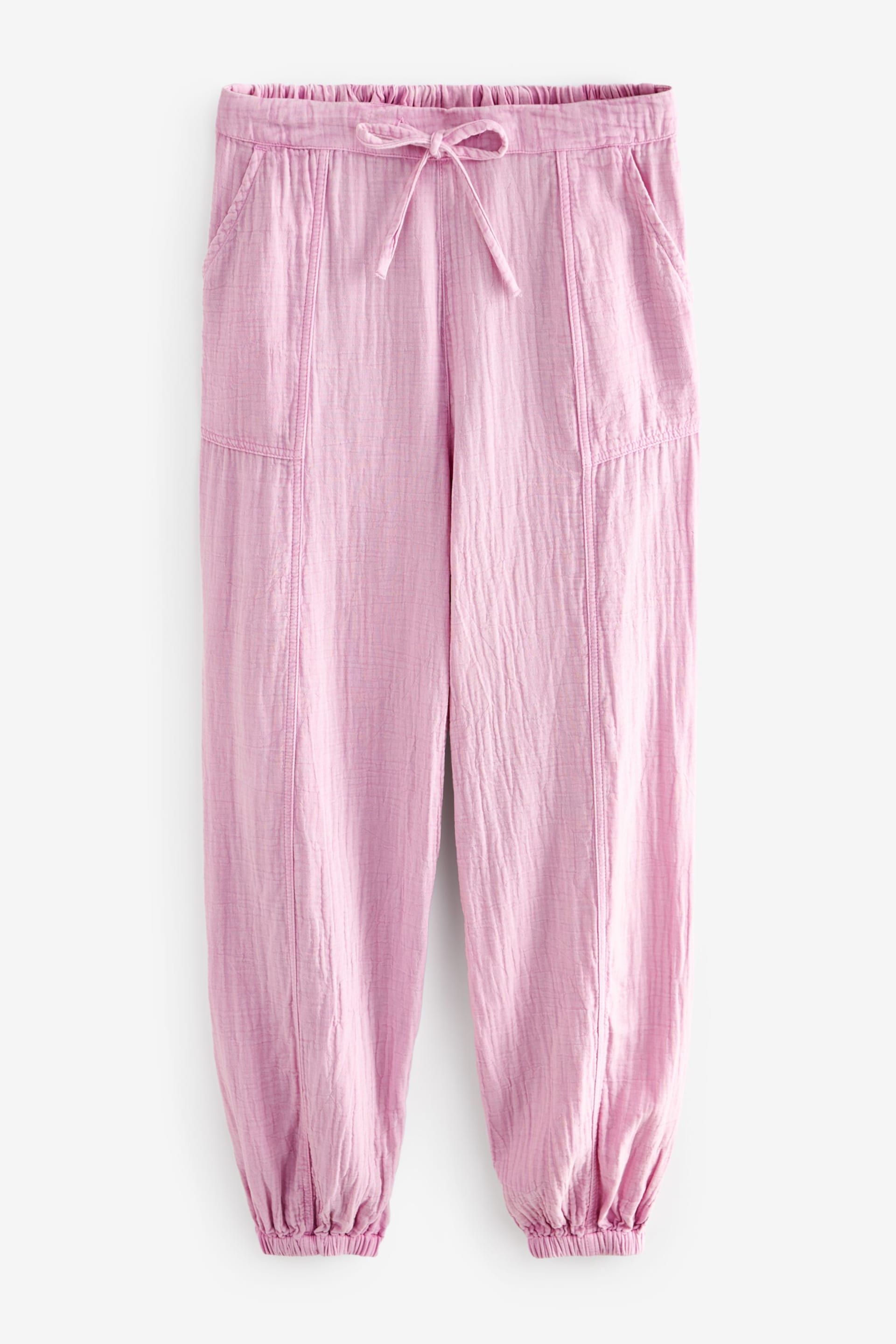 Lilac Purple Textured Cotton Pull On Trousers - Image 6 of 7