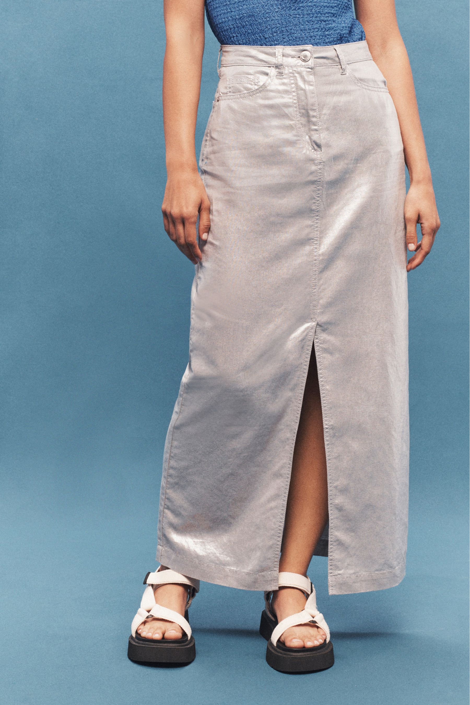 Buy Silver Linen Blend Midi Skirt from Next Luxembourg