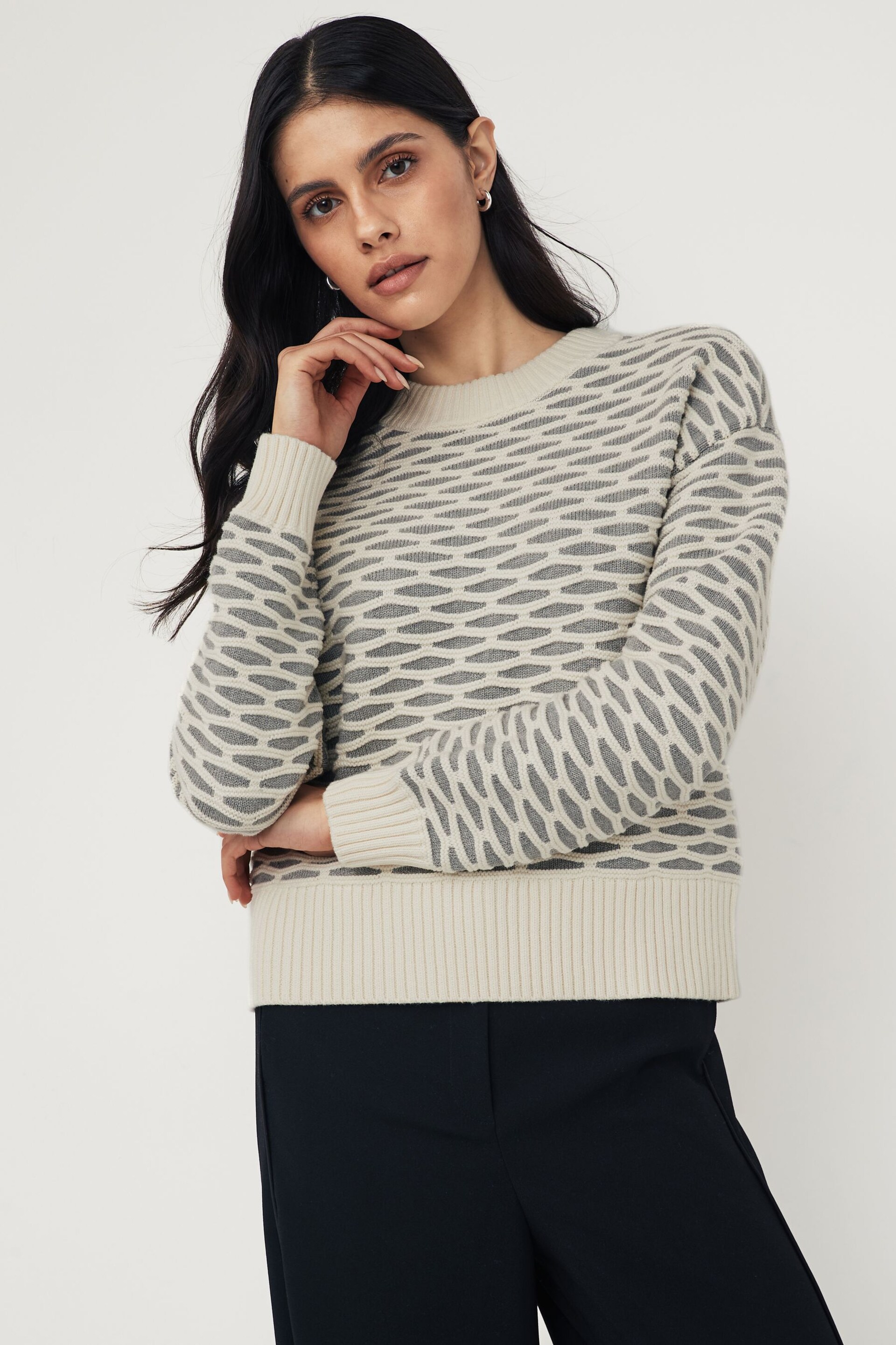 GANT Grey Intarsia Crew Neck Jumper - Image 1 of 5