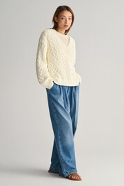 GANT Cream Textured Cotton V-Neck Jumper - Image 3 of 5