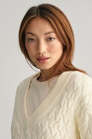 GANT Cream Textured Cotton V-Neck Jumper - Image 4 of 5