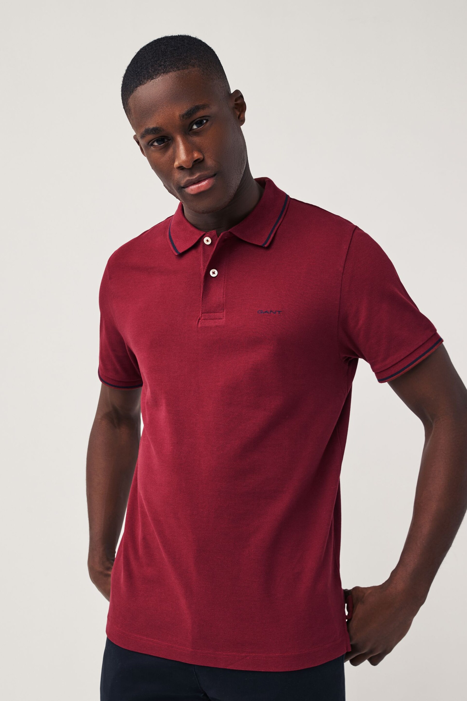 GANT Red Tipped Piqué Polo Shirt - Image 1 of 3