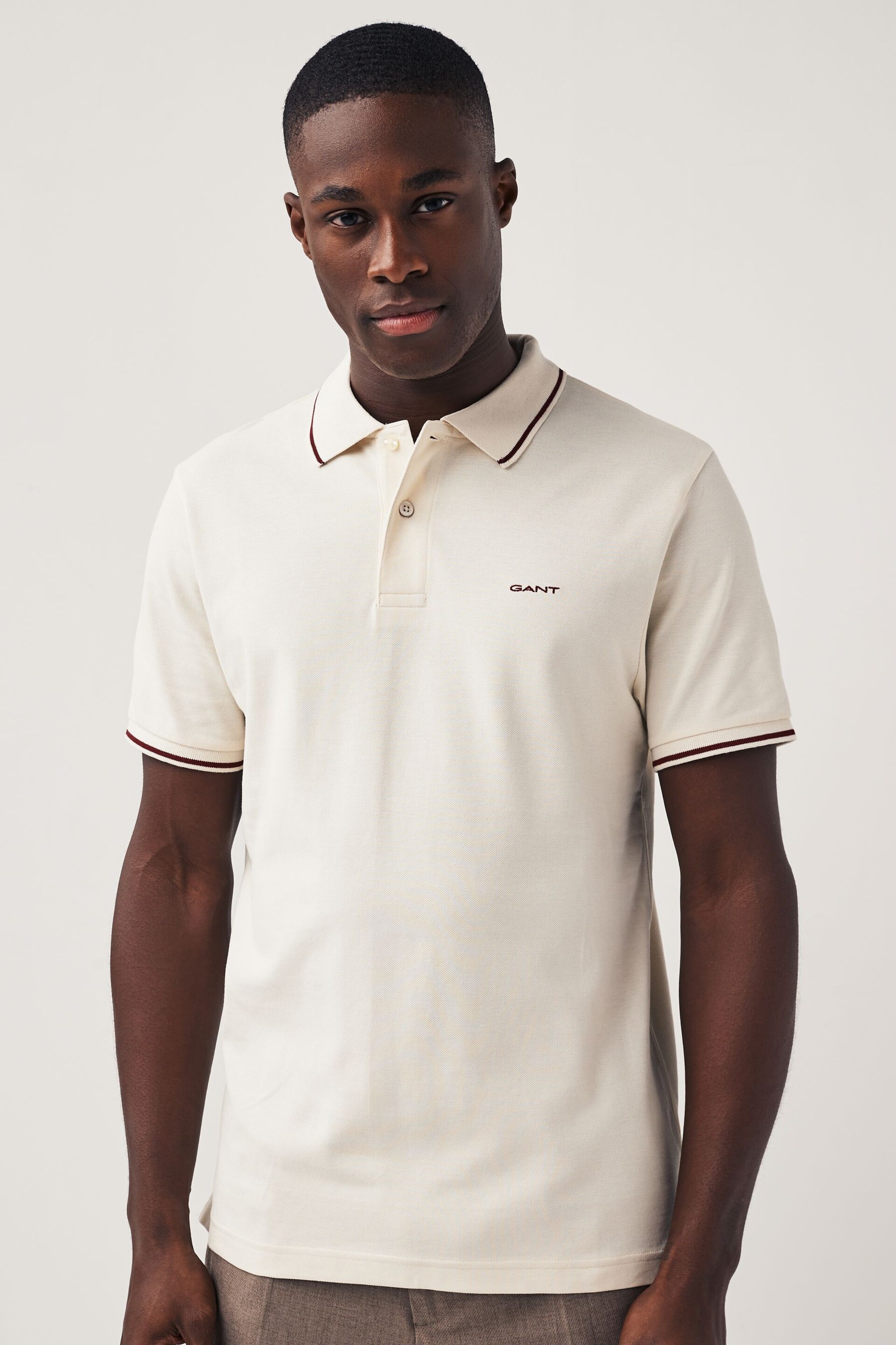 GANT Cream Tipped Piqué Polo Shirt - Image 1 of 3