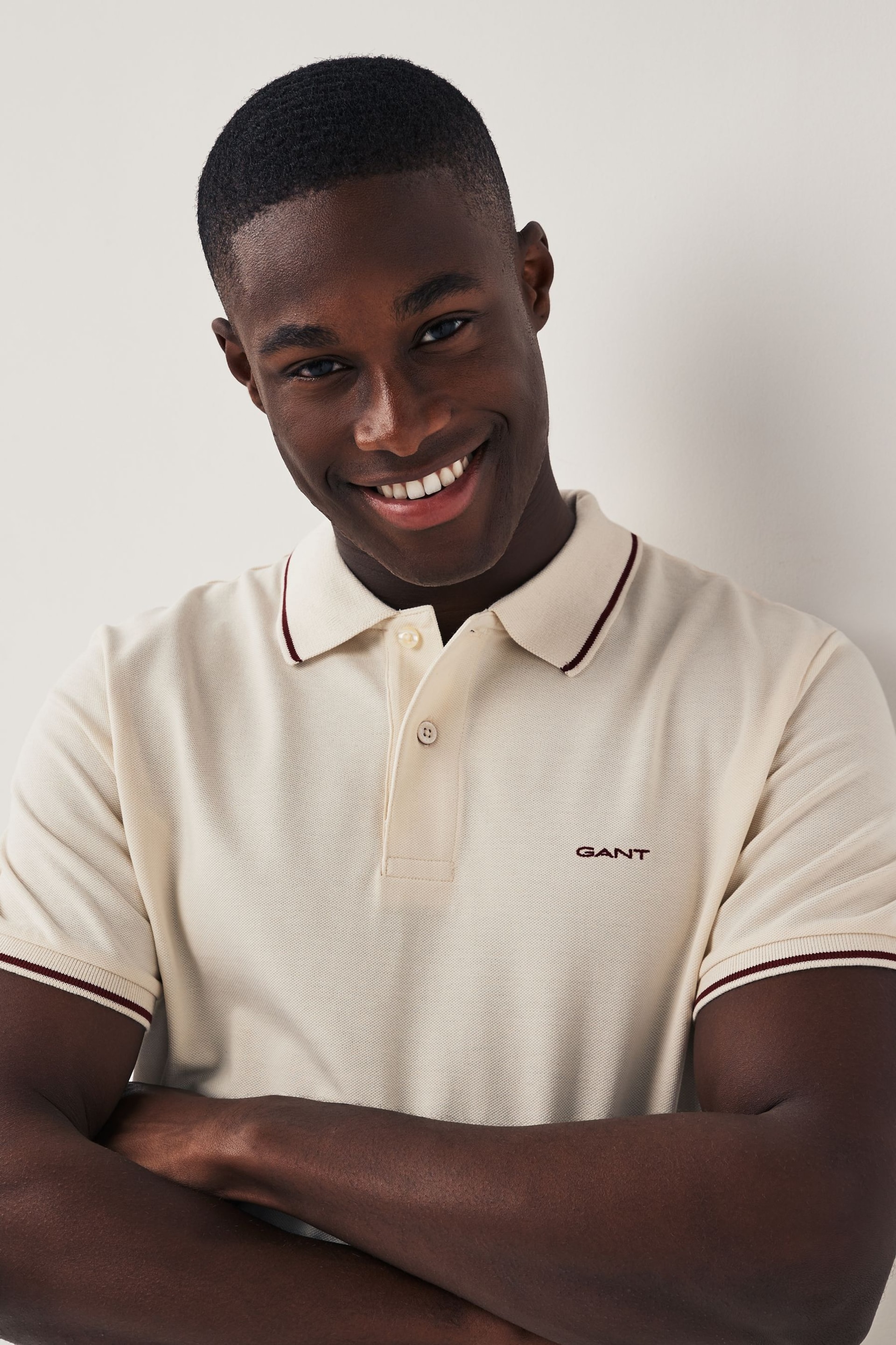 GANT Cream Tipped Piqué Polo Shirt - Image 3 of 3