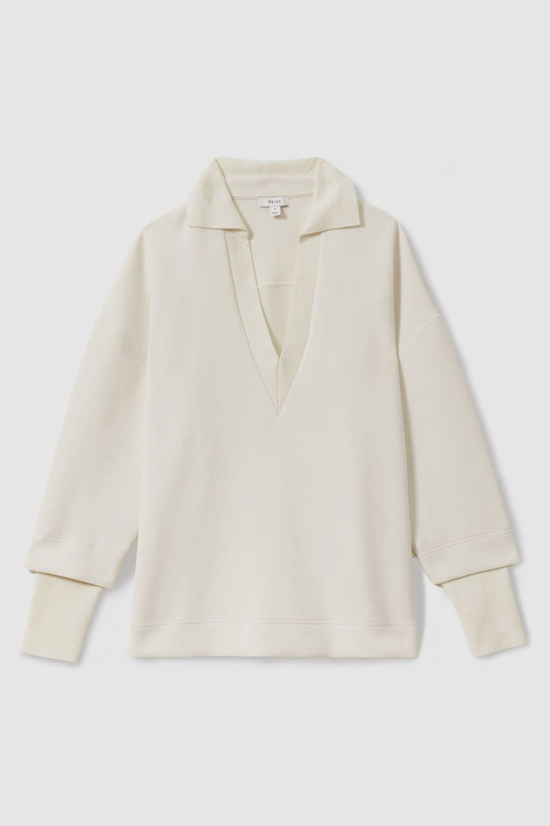 Reiss Cream Bernie Relaxed Open-Collar Jumper - Image 2 of 5