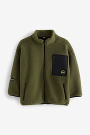 Olive Green Zip Through Borg Fleece (3-16yrs) - Image 1 of 4