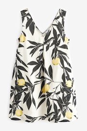 Ecru/Yellow Lemon Print Linen Blend V-Neck Summer Mini Dress - Image 5 of 6