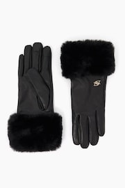 Dune London Black Islingtons Leather Faux Fur Cuff Gloves - Image 1 of 3