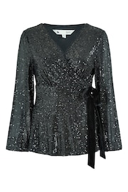 Yumi Black Sequin Wrap Top With Velvet Tie - Image 3 of 3