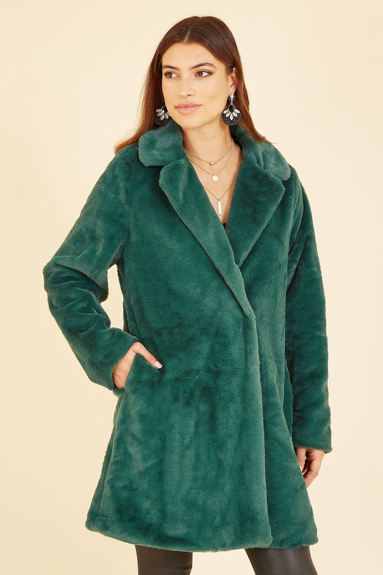 Yumi Forest Green Faux Fur Coat - Image 1 of 5