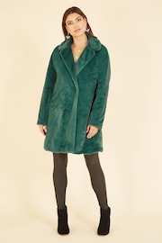 Yumi Green Velvet Faux Fur Coat - Image 2 of 5