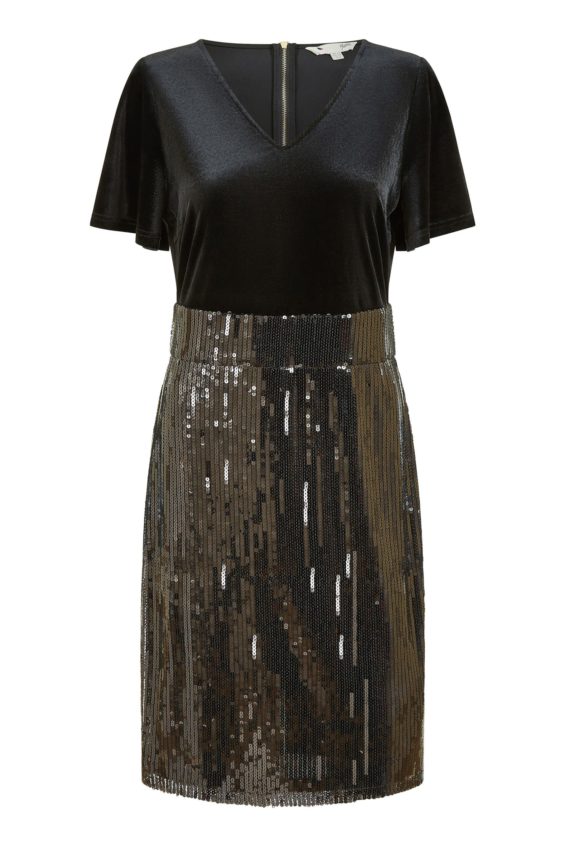 Yumi Black Velvet And Sequin Fitted Dress - Image 5 of 5