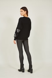 Yumi Black Sequin Heart Relaxed Jumper - Image 2 of 3