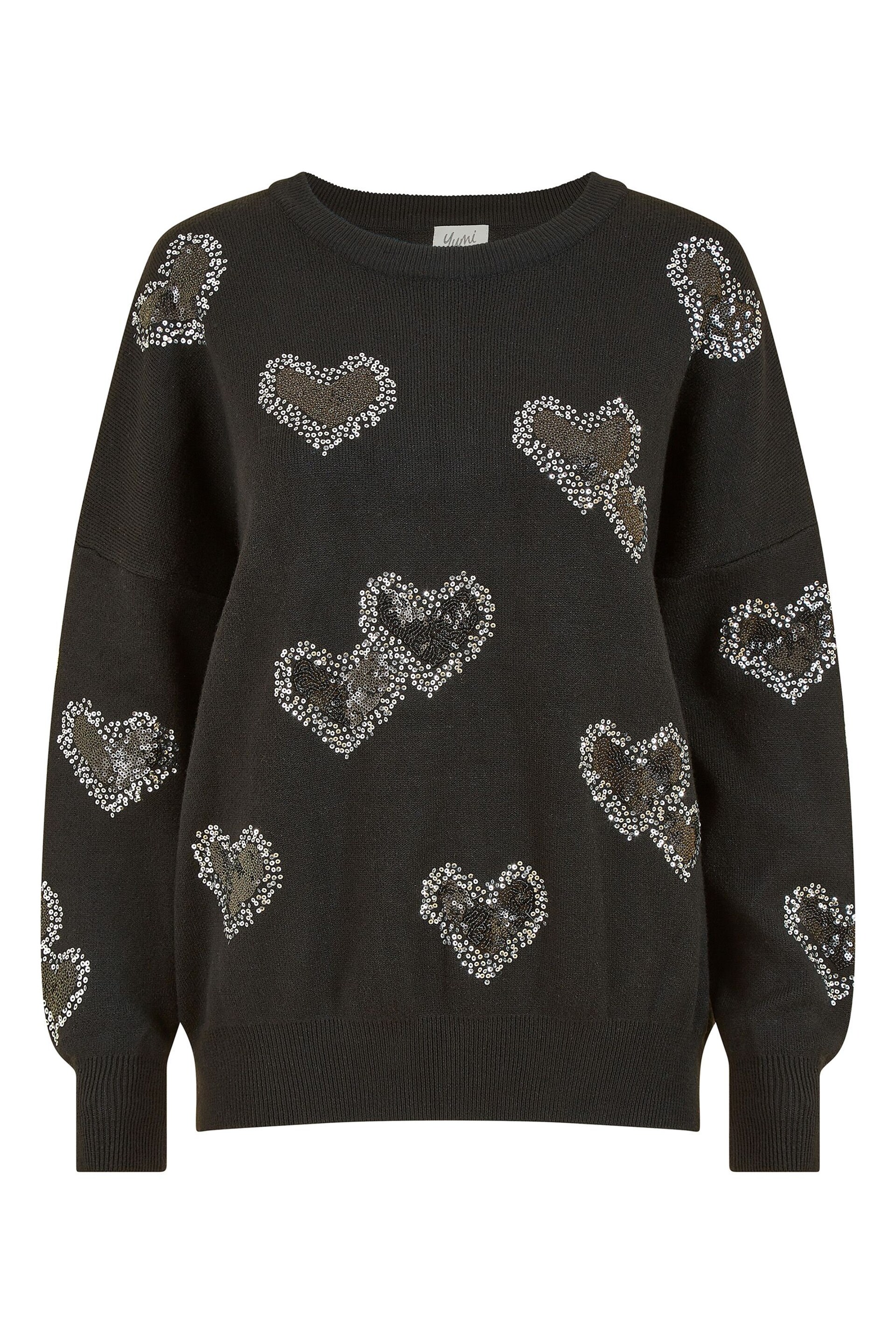 Yumi Black Sequin Heart Relaxed Jumper - Image 3 of 3