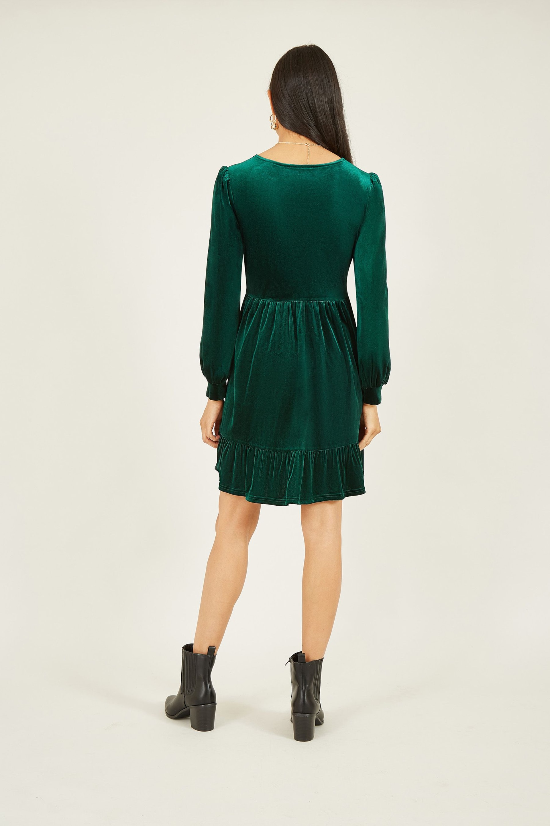 Mela Green Velvet Long Sleeve Skater Dress - Image 2 of 5