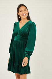 Mela Green Velvet Long Sleeve Skater Dress - Image 4 of 5