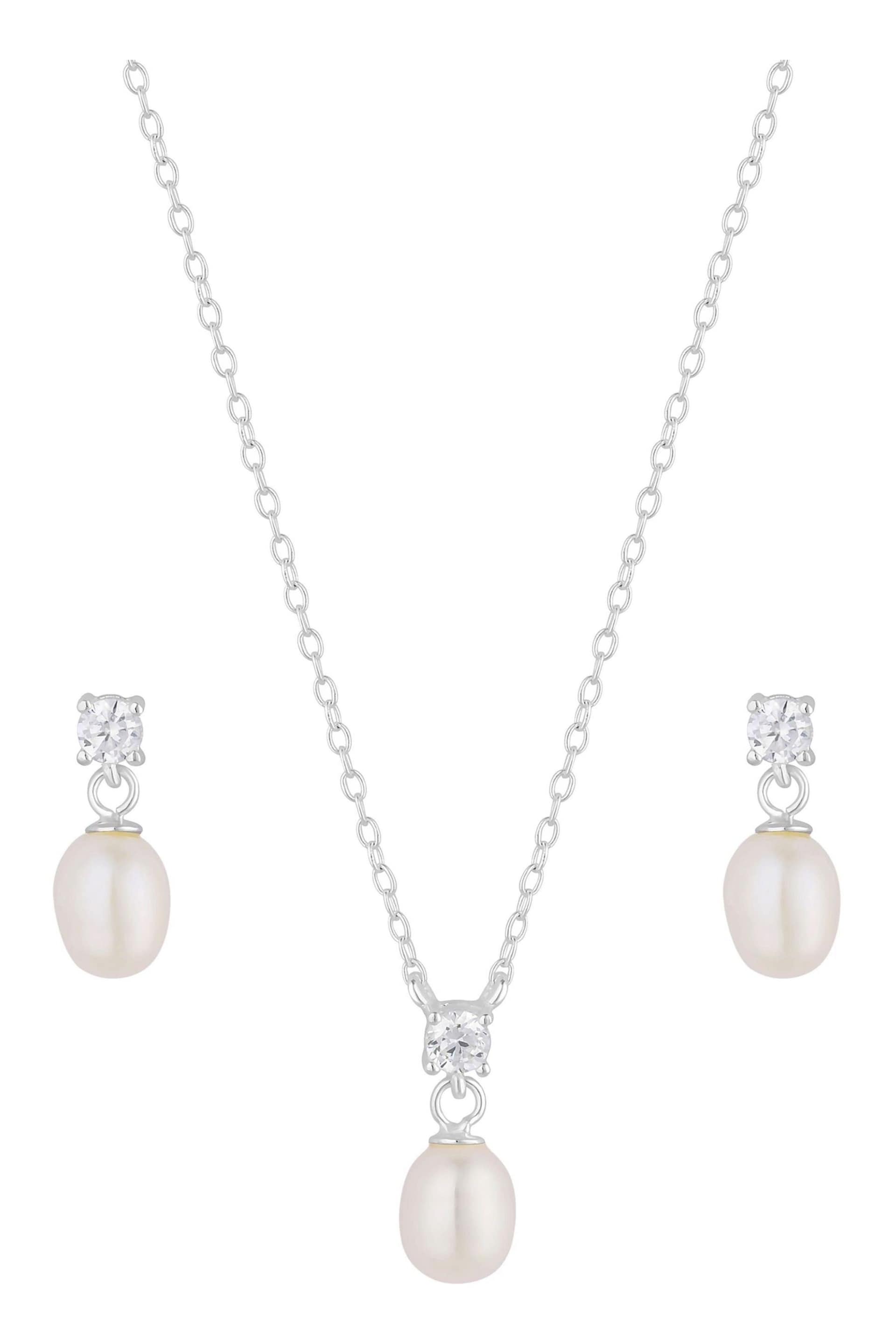 Simply Silver Silver Freshwater Pearl And Cubic Zirconia Set - Image 2 of 4