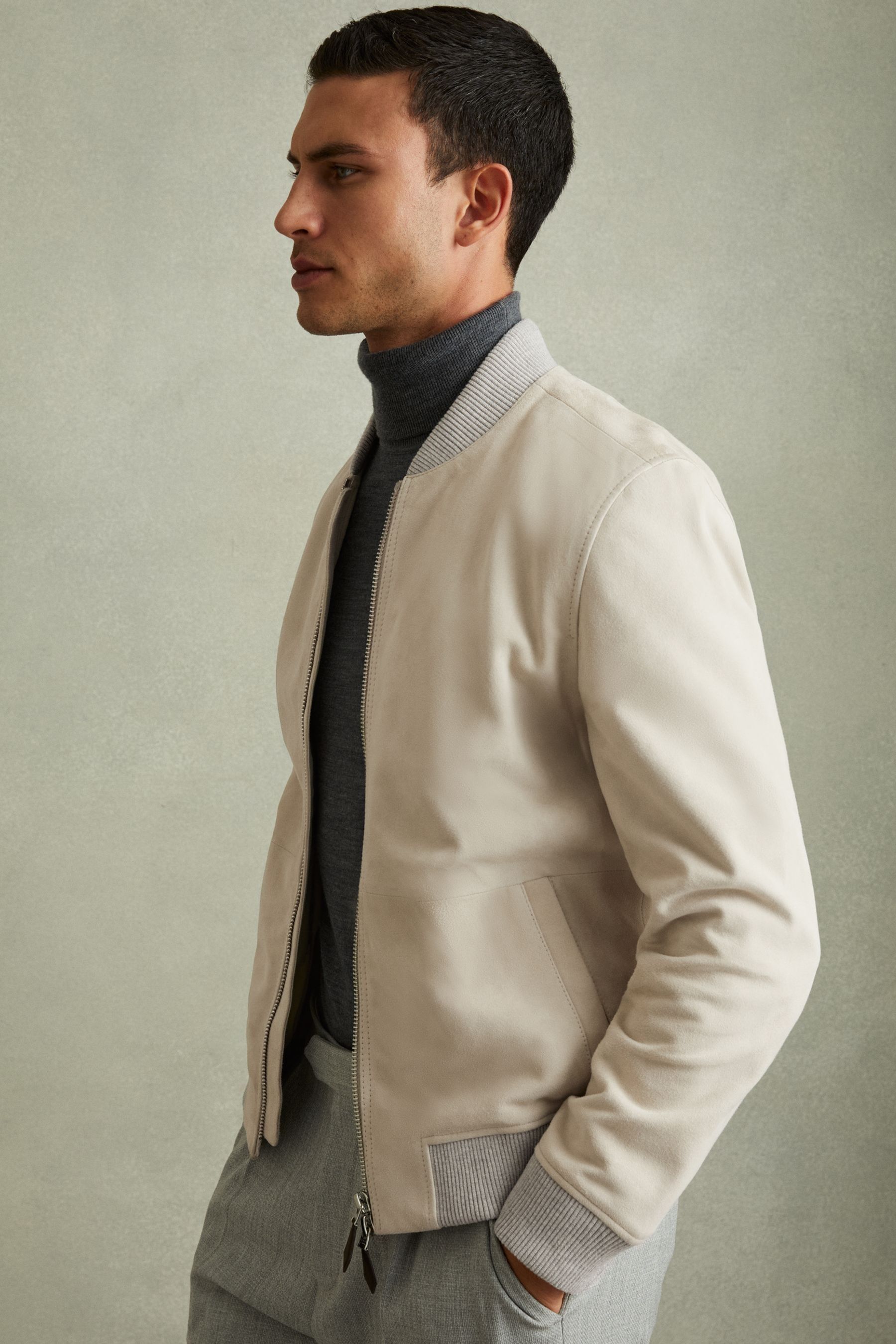 Buy Reiss Off White Diego Suede Bomber Jacket from Next Luxembourg
