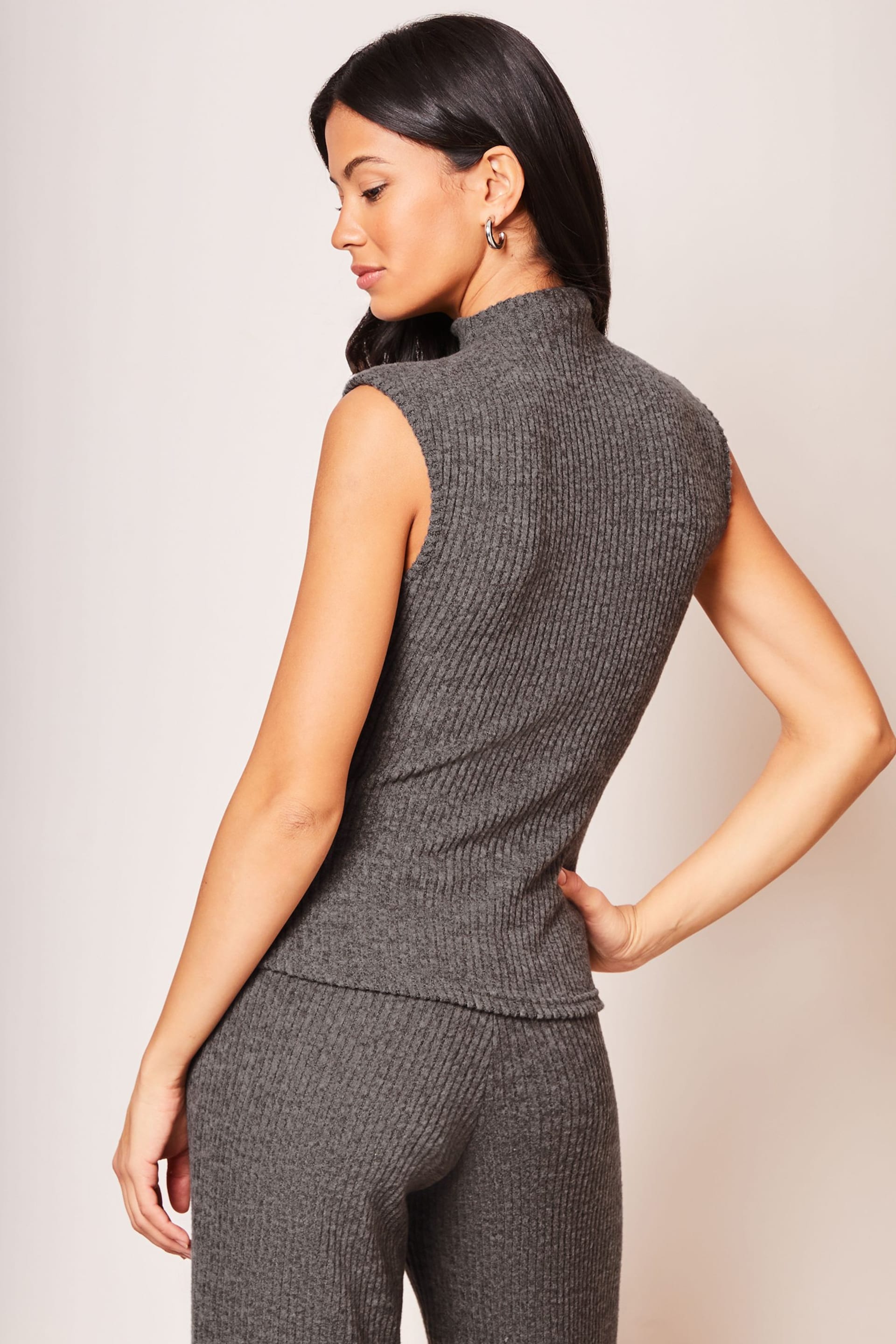 Lipsy Grey Cosy High Neck Knitted Vest Top - Image 2 of 4