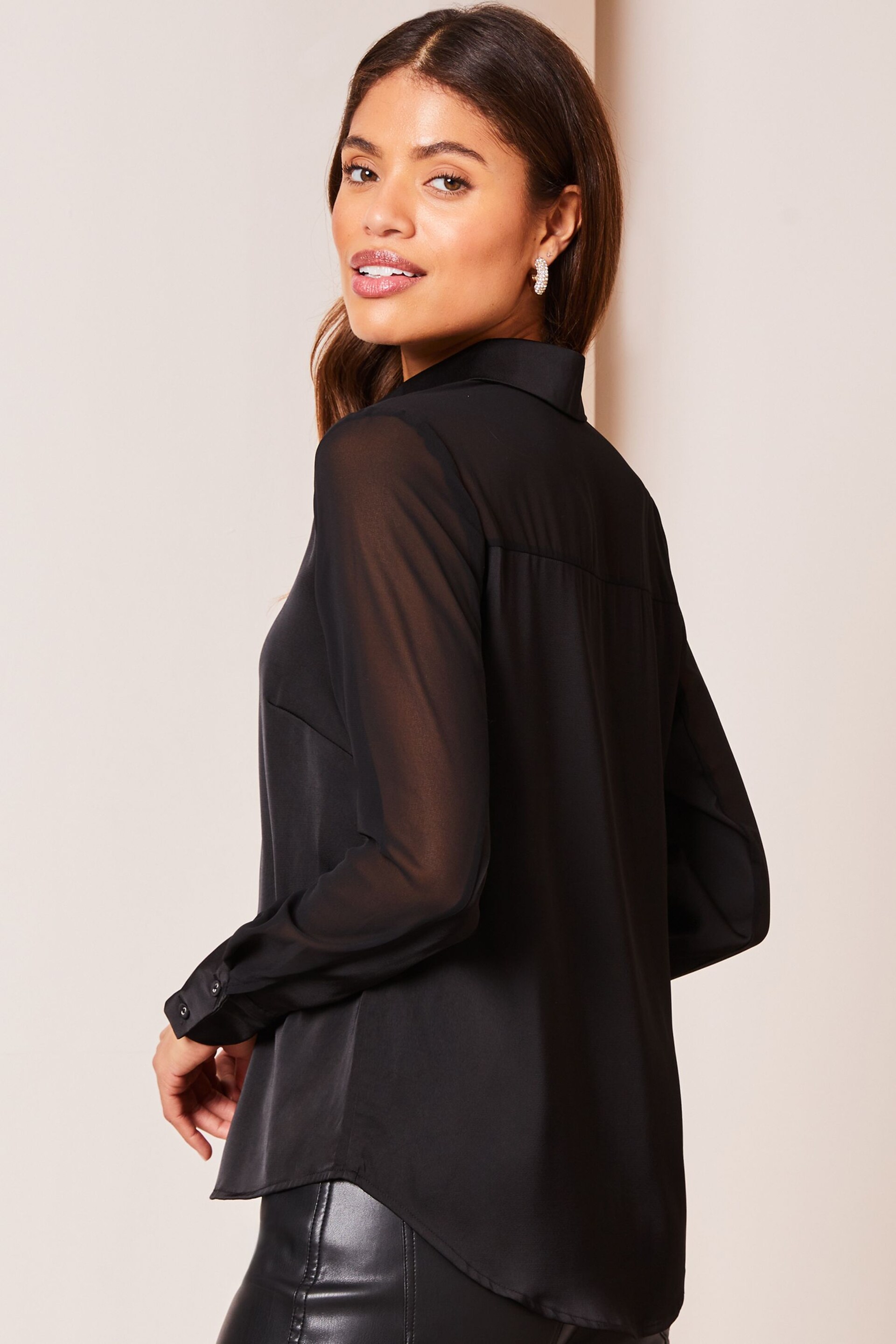 Lipsy Black Satin Sleeve Button Through Shirt - Image 2 of 4