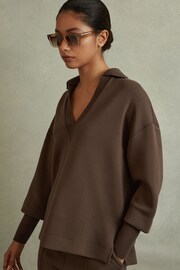 Reiss Chocolate Bernie Relaxed Open-Collar Jumper - Image 1 of 5