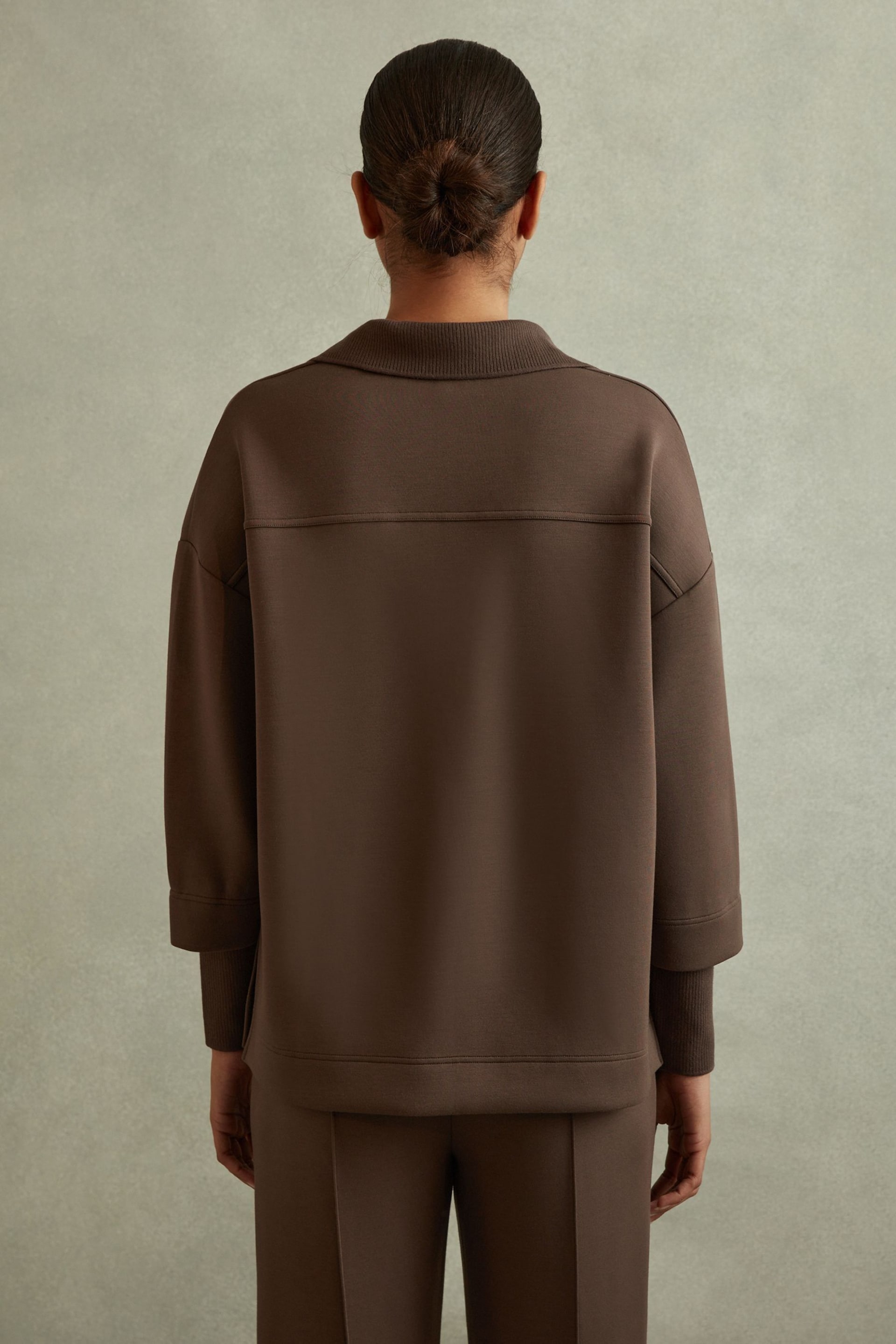 Reiss Chocolate Bernie Relaxed Open-Collar Jumper - Image 4 of 5