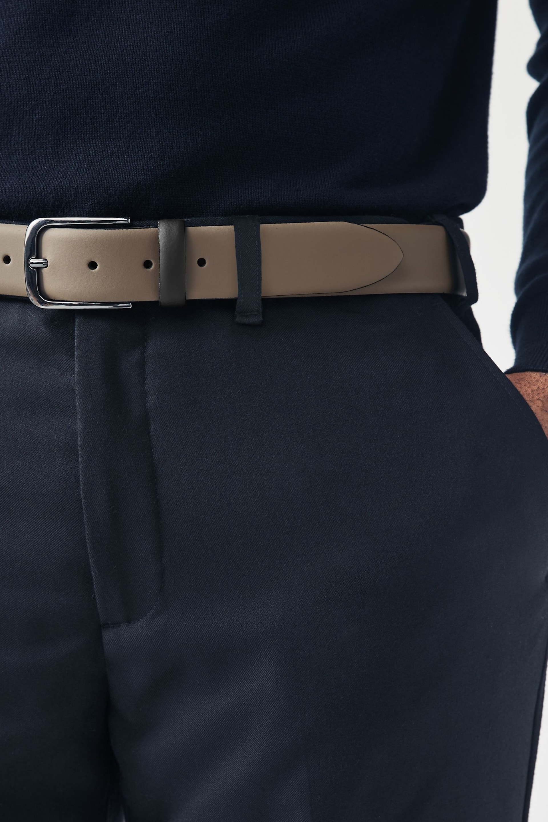 Neutral Stone Smooth Leather Belt - Image 1 of 3