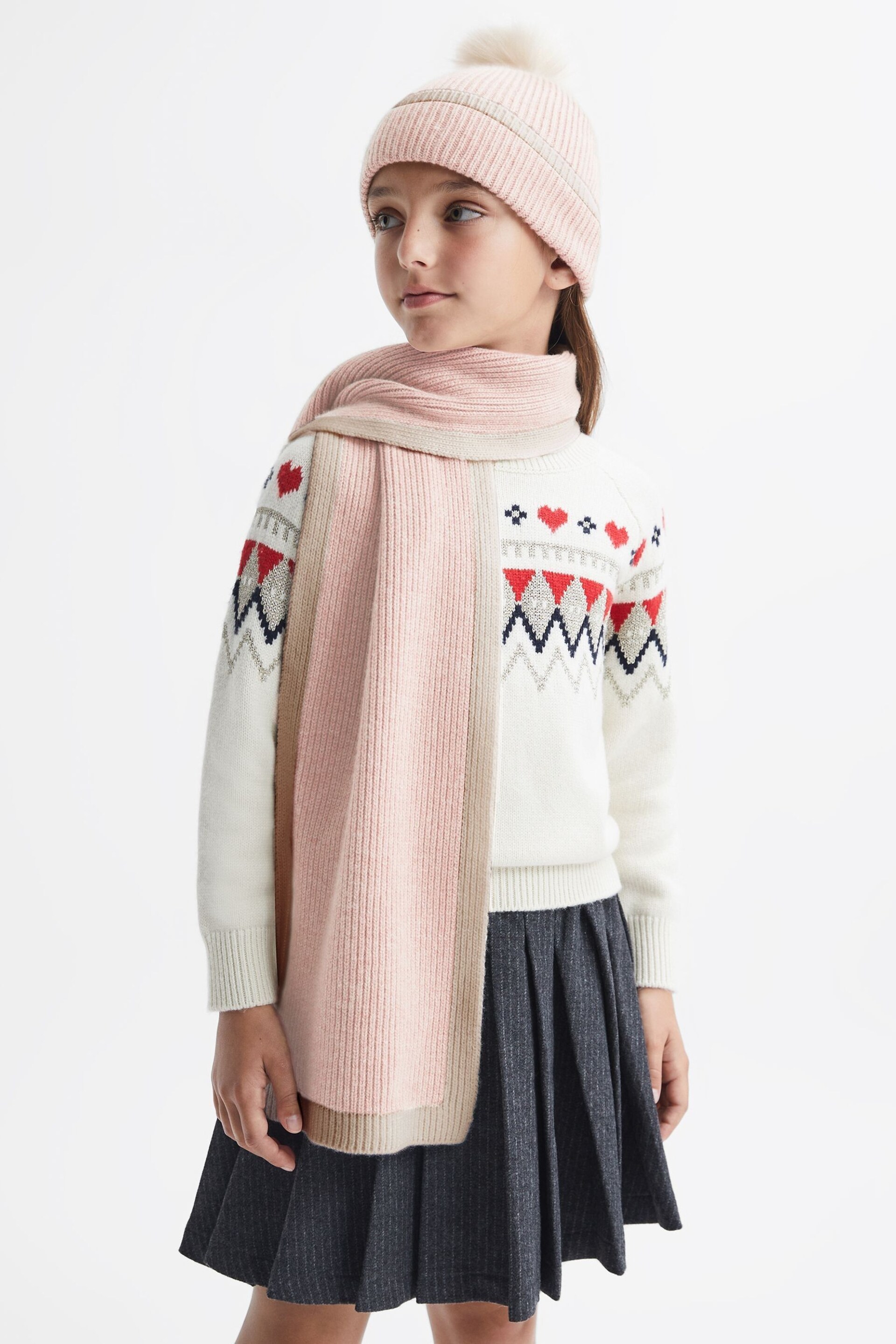 Reiss Pink Harper Wool Ribbed Scarf - Image 2 of 4