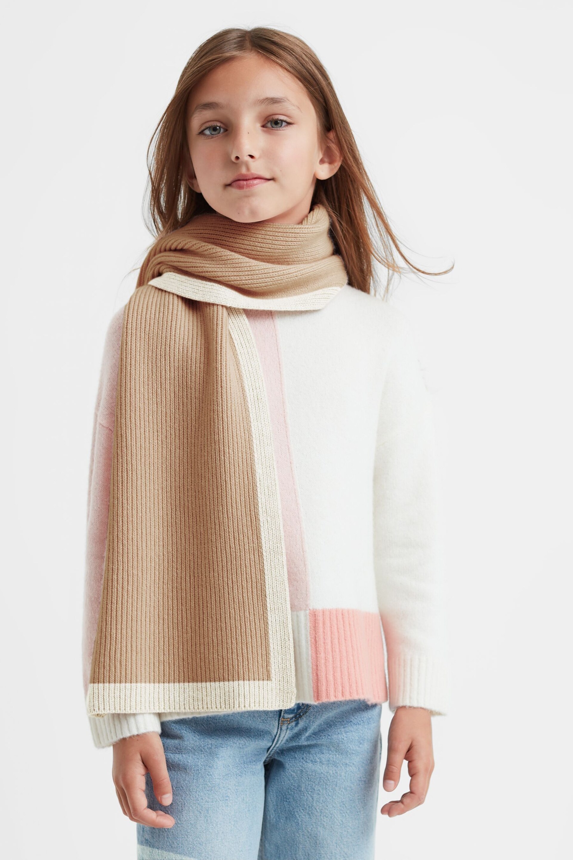 Reiss Camel Harper Wool Ribbed Scarf - Image 3 of 5