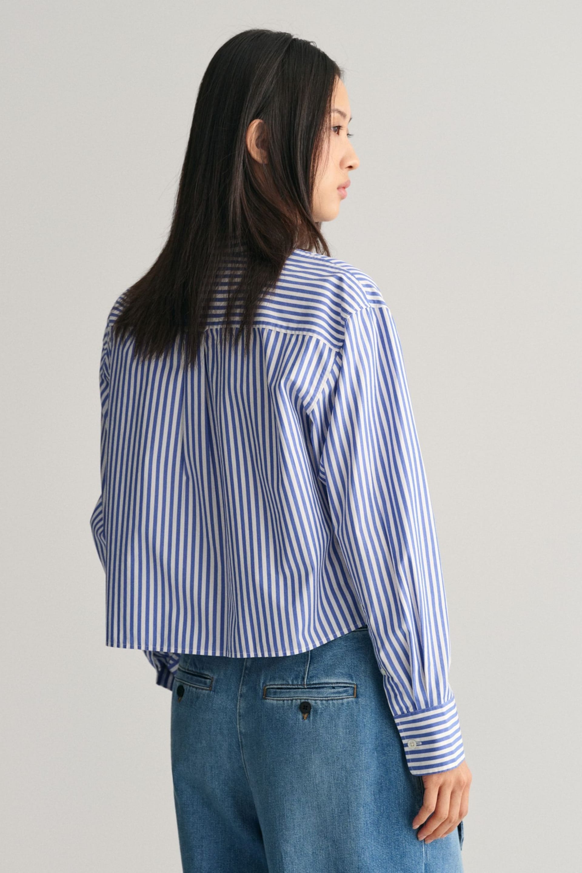 GANT Blue Relaxed Fit Cropped Striped Shirt - Image 2 of 8