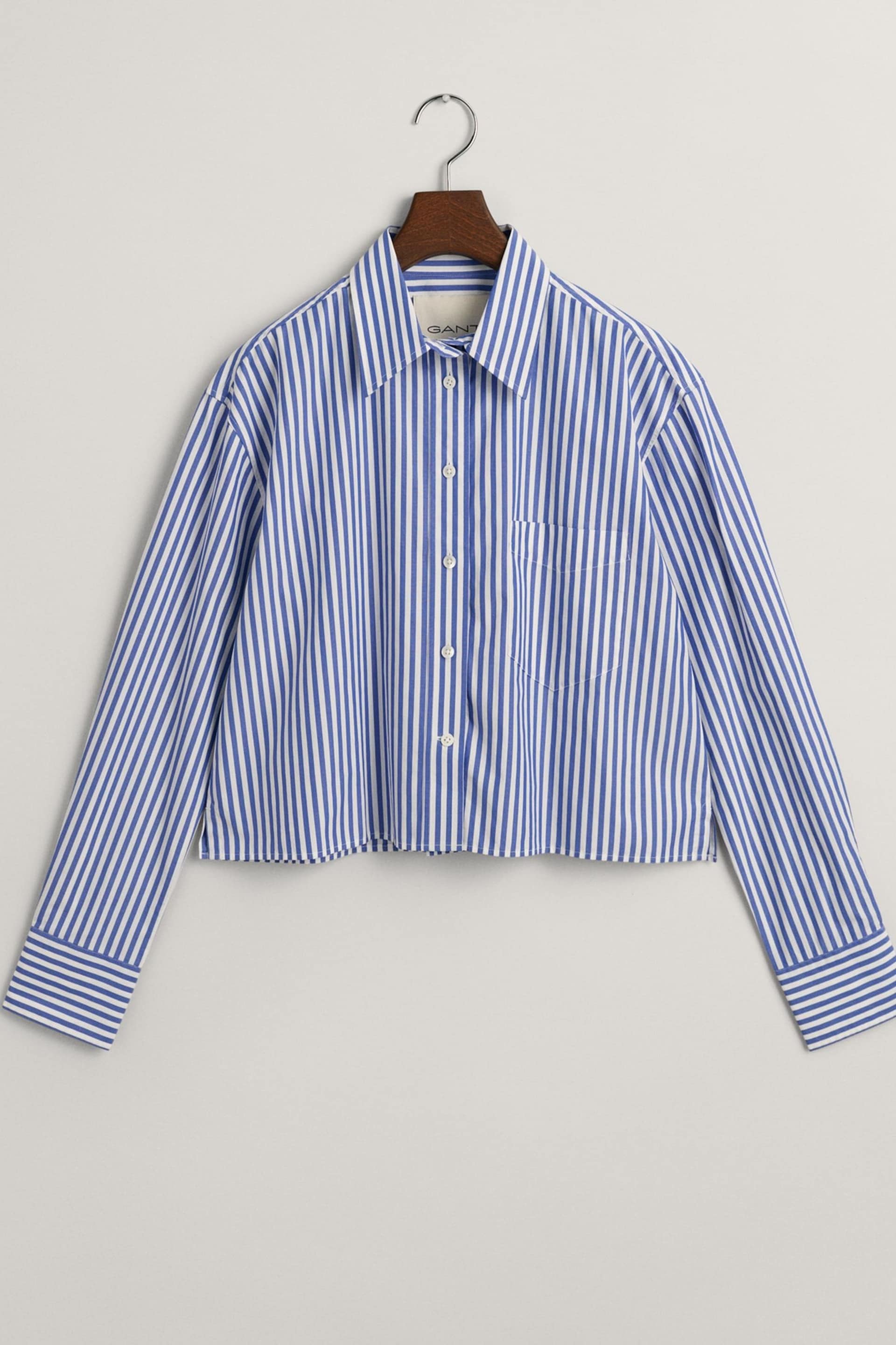 GANT Blue Relaxed Fit Cropped Striped Shirt - Image 8 of 8