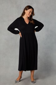 Live Unlimited Petite Curve Jersey Nehru Collar Relaxed Black Dress - Image 3 of 5
