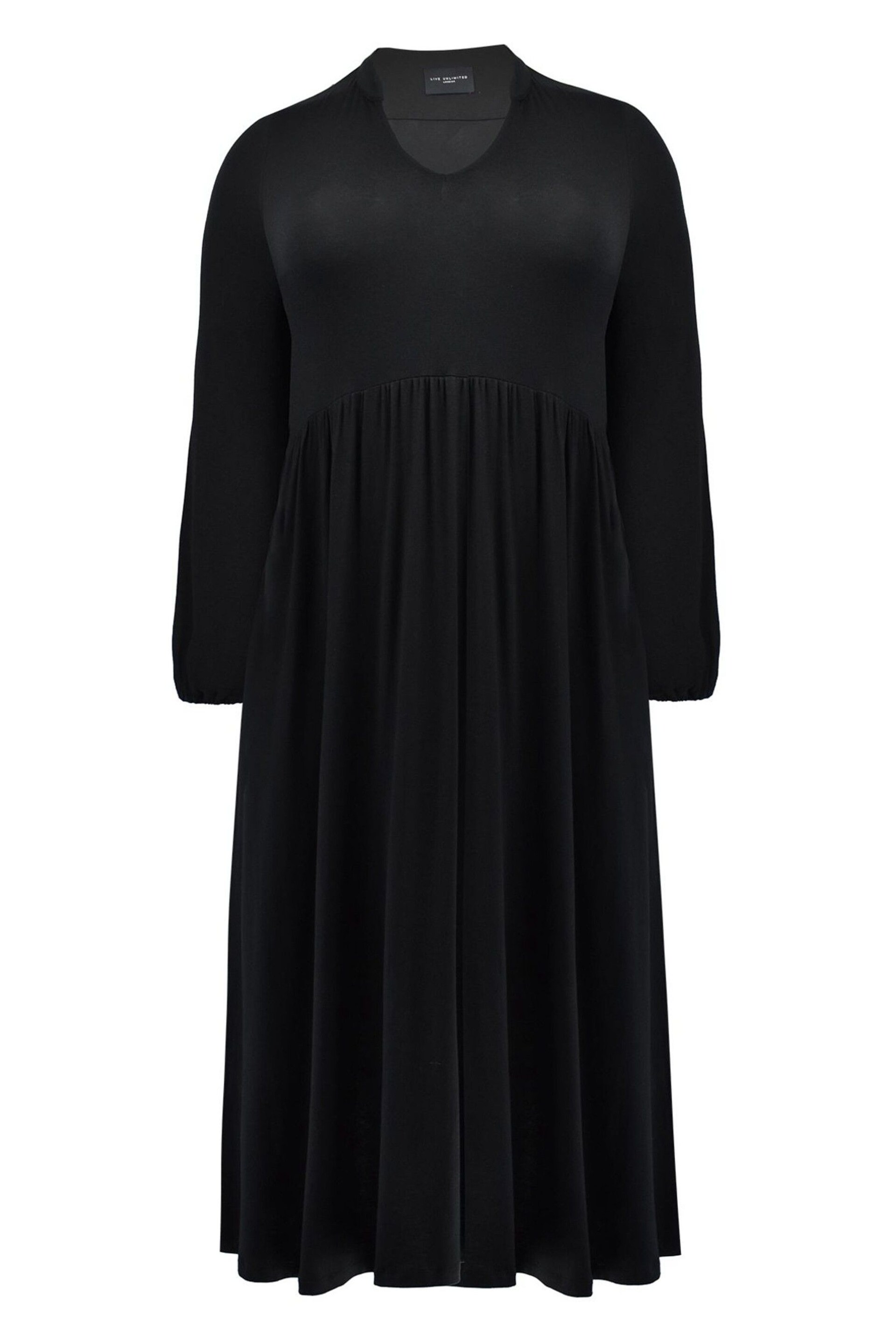 Live Unlimited Petite Curve Jersey Nehru Collar Relaxed Black Dress - Image 5 of 5