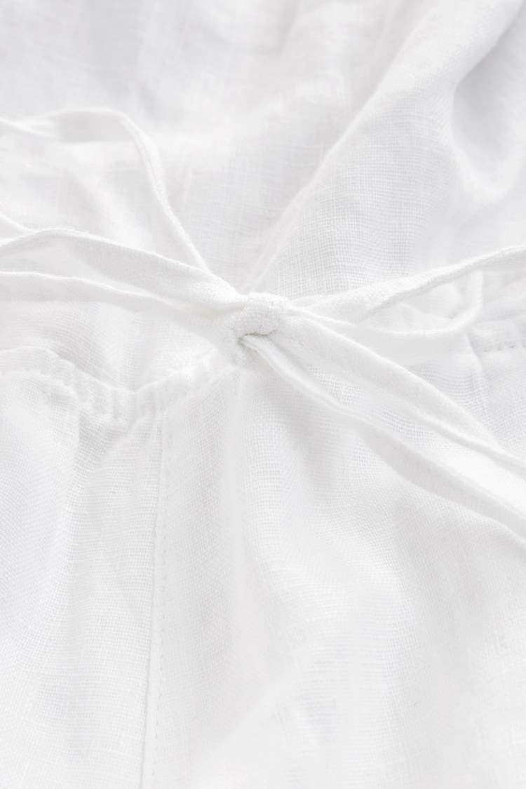 White 100% Linen Tie Waist Open Back Jumpsuit - Image 7 of 7