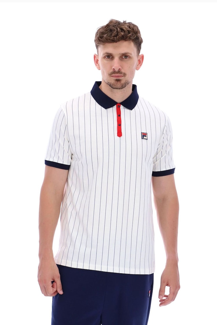 Fila White Bb1 Classic Vintage Striped 100% Cotton Polo Shirt - Image 1 of 6