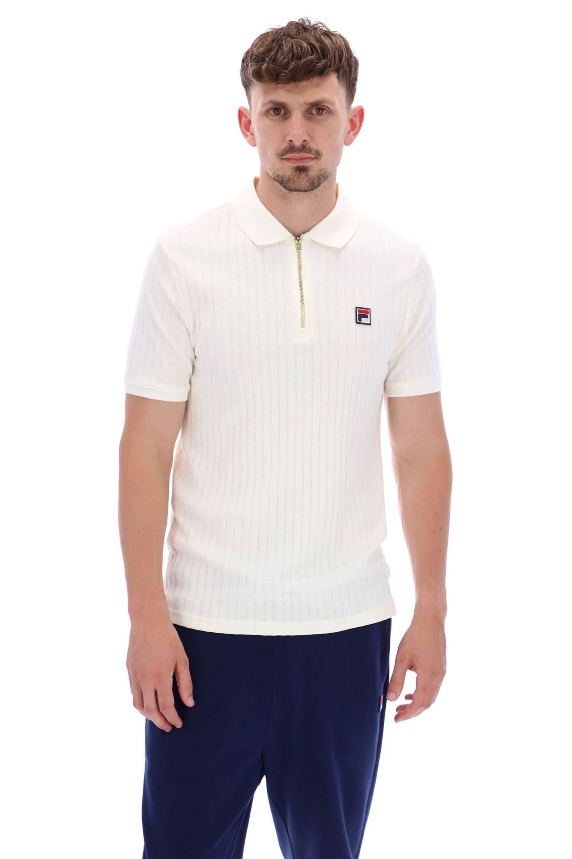 Fila Cream Rufus Texture Stripe Polo Shirt - Image 1 of 6
