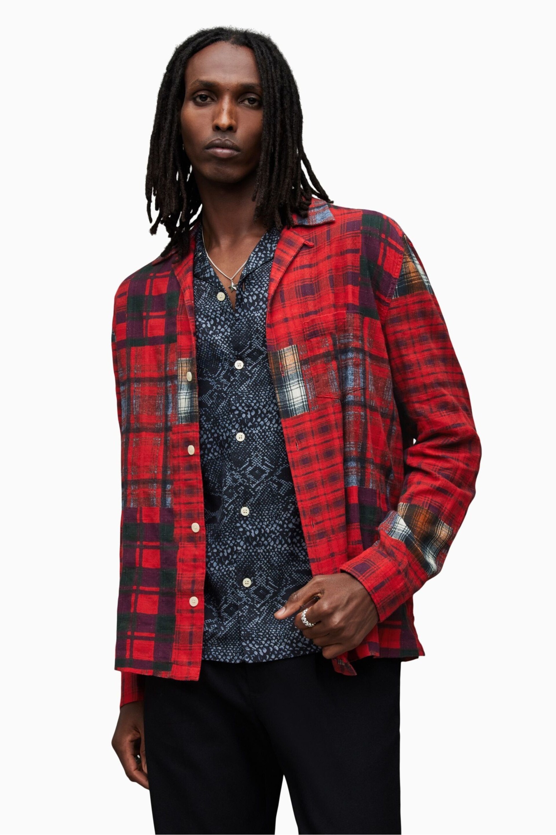 AllSaints Red Carreaux Shirt - Image 4 of 7