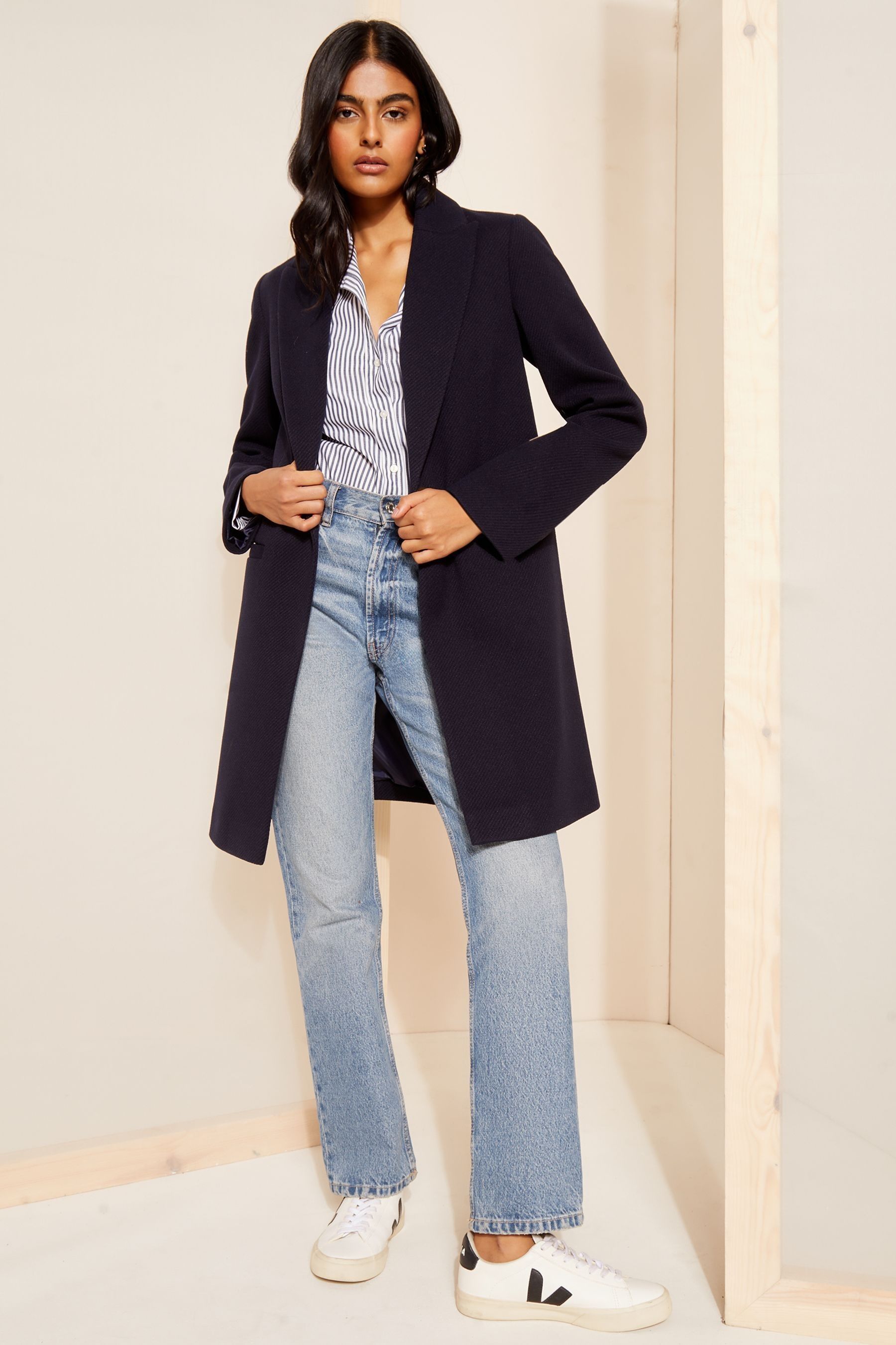 Navy blue tailored coat discount